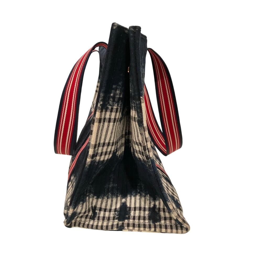 Inouitoosh Street Bag 100% Cotton Shopping Tote Printed Blue White Batik & Plaid - Picture 2 of 8